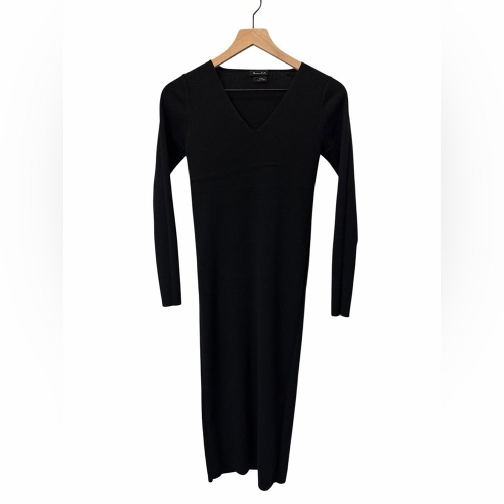 Massimo Dutti Black Wool Midi Dress | Quiet Luxury | Holiday / NYE | Small